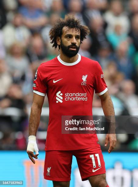Mo Salah of Liverpool is seen during the Premier League match between Newcastle United and Liverpool FC at St. James Park on August 27, 2023 in...