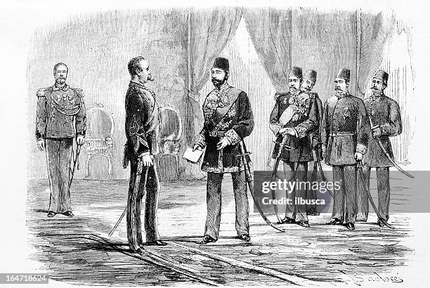 persian ambassador meets the king of italy - galleria vittorio emanuele ii milan stock illustrations