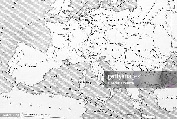 map of europe (french) - french landscape stock illustrations