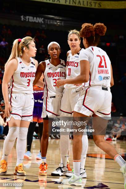 Look at the Washington Mystics team during the game on September 5, 2023 at Footprint Center in Phoenix, Arizona. NOTE TO USER: User expressly...