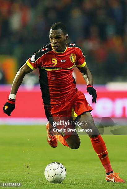 Moussa Demble of Belgium in action during the FIFA 2014 World Cup Qualifier between Belgium and Macedonia at Stade Roi Baudouis on March 26, 2013 in...