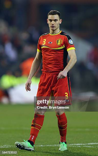 Thomas Vermaelen of Belgium looks on during the FIFA 2014 World Cup Qualifier between Belgium and Macedonia at Stade Roi Baudouis on March 26, 2013...