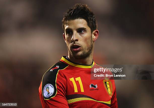 Kevin Mirallas of Belgium looks on during the FIFA 2014 World Cup Qualifier between Belgium and Macedonia at Stade Roi Baudouis on March 26, 2013 in...