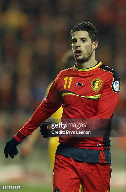 Kevin Mirallas of Belgium looks on during the FIFA 2014 World Cup Qualifier between Belgium and Macedonia at Stade Roi Baudouis on March 26, 2013 in...