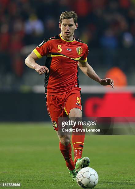 Jan Vertoghen of Belgium in action during the FIFA 2014 World Cup Qualifier between Belgium and Macedonia at Stade Roi Baudouis on March 26, 2013 in...