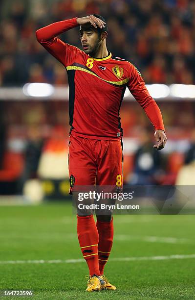 Moussa Dembele of Belgium in action during the FIFA 2014 World Cup Qualifier between Belgium and Macedonia at Stade Roi Baudouis on March 26, 2013 in...