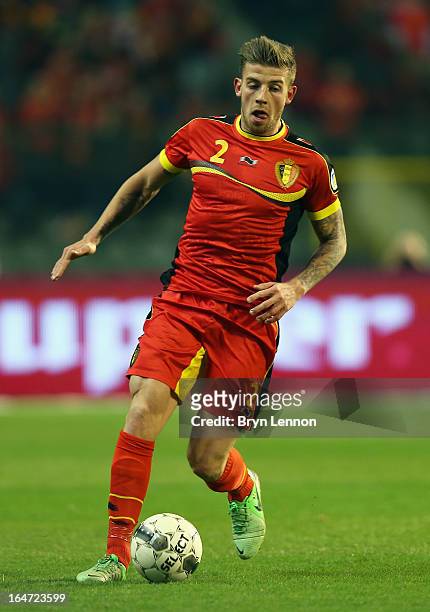 Toby Alderweireld of Belgium in action during the FIFA 2014 World Cup Qualifier between Belgium and Macedonia at Stade Roi Baudouis on March 26, 2013...