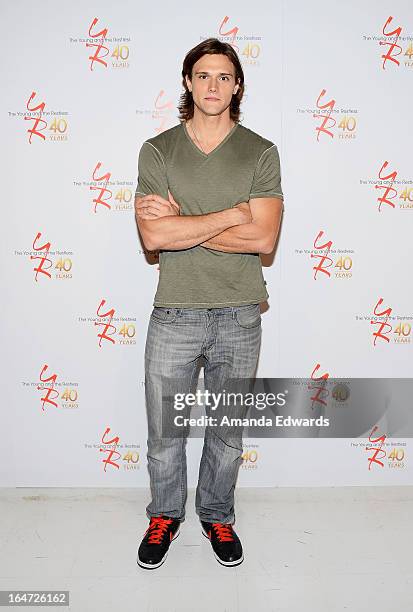 Actor Hartley Sawyer attends the "The Young & The Restless" 40th anniversary cake-cutting ceremony at CBS Television City on March 26, 2013 in Los...