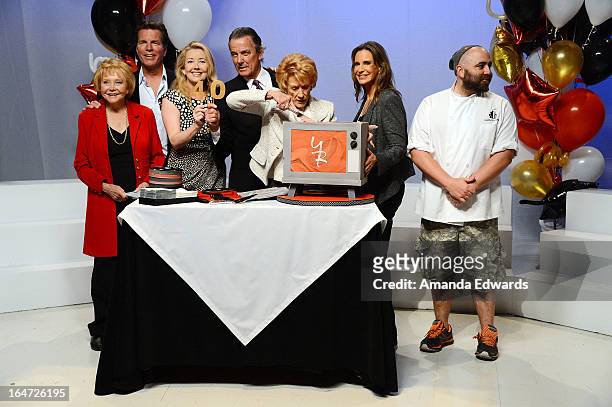 Producer Lee Phillip Bell, actors Peter Bergman, Melody Thomas Scott, Eric Braeden, Jeanne Cooper and Jess Walton and Chef Duff Goldman attend the...