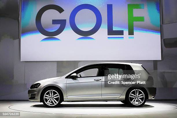The new U.S. Version of the Volkswagen redesigned Golf is displayed at the 2013 New York International Auto Show on March 27, 2013 in New York City....
