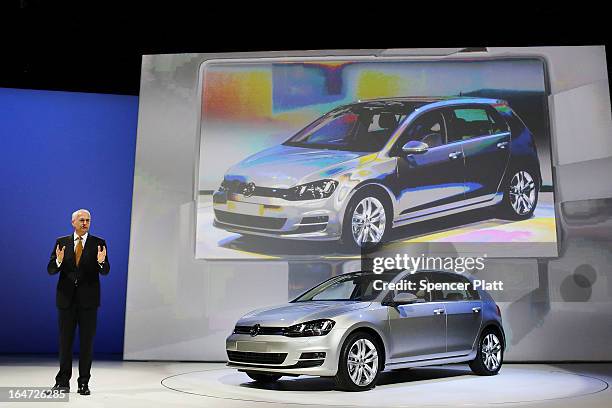 Jonathan Brown, President and CEO of the Volkswagen group of America, stands next to the new U.S. Version of the Volkswagen redesigned Golf at the...