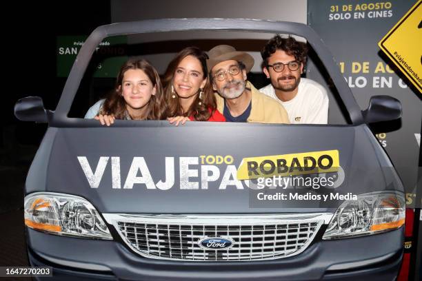 Irka Castillo, Ana Claudia Talancón, Bruno Bichir and Germán Bracco pose for photos during the press conference for the movie 'Viaje Todo Robado' at...