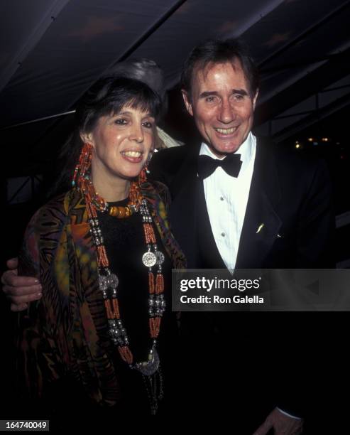 Actor Jim Dale and wife Julia Schafler attend the opening of "Candide" on April 29, 1997 at the Gershwin Theater in New York City.