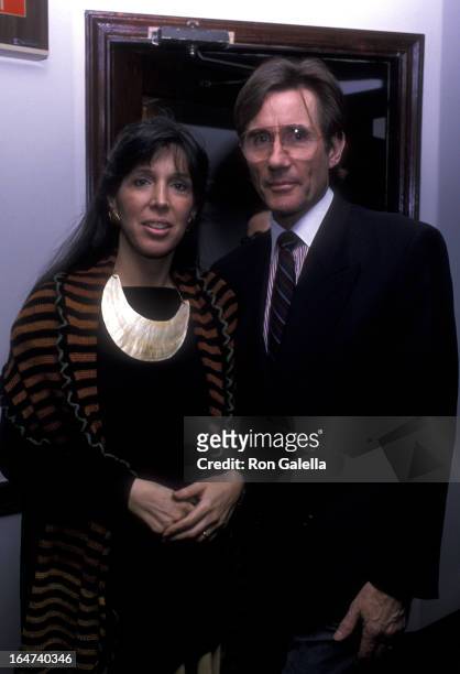 Actor Jim Dale and wife Julia Schafler attend the opening party for "Hall Of Fame" on April 18, 1989 at Letizia Restaurant in New York City.