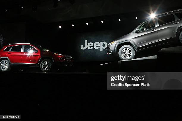 The new version of the Jeep Cherokee, the fourth since 1974, is displayed at the 2013 New York International Auto Show on March 27, 2013 in New York...