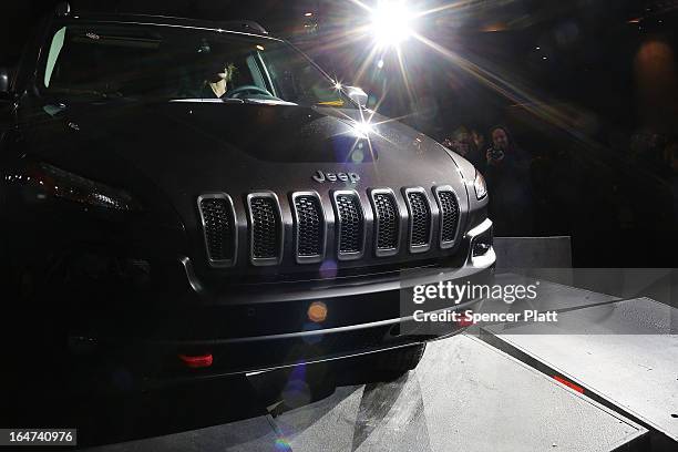 The new version of the Jeep Cherokee, the fourth since 1974, is displayed at the 2013 New York International Auto Show on March 27, 2013 in New York...