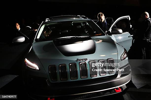 The new version of the Jeep Cherokee, the fourth since 1974, is displayed at the 2013 New York International Auto Show on March 27, 2013 in New York...