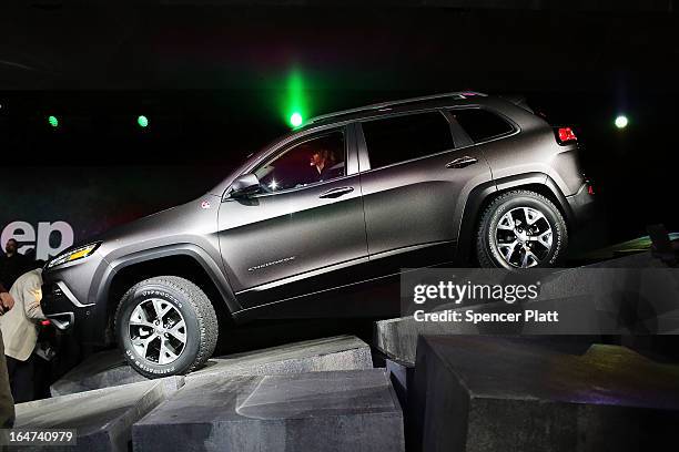 The new version of the Jeep Cherokee, the fourth since 1974, is displayed at the 2013 New York International Auto Show on March 27, 2013 in New York...