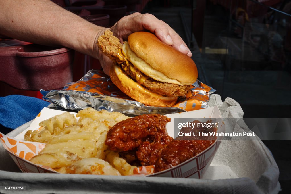 LANDOVER, MD. AUGUST 26: Fuku's OG spicy chicken sando, $20, an