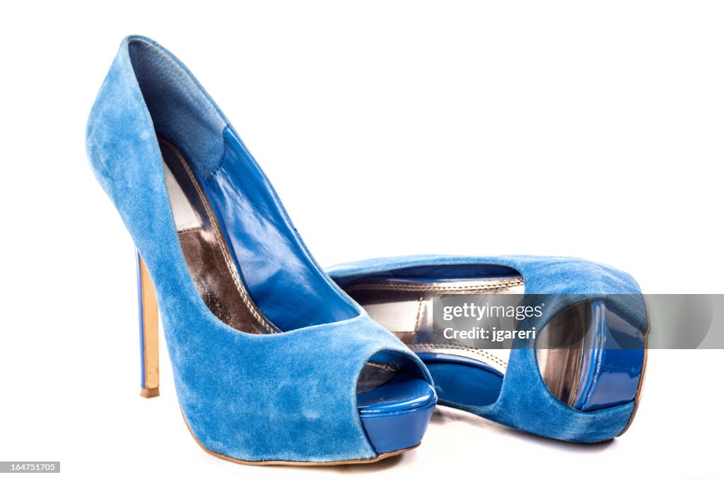 Elegant blue suede high heels