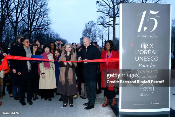 Physics Professor Francisca Nneka Okeke , L'Oreal President Jean-Paul Agon, UNESCO General Director Irina Bokova, Scientist Professor Pratibha L. Gai...