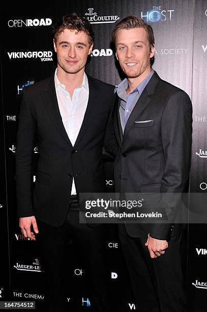 Actors Max Irons and Jake Abel attend The Cinema Society & Jaeger-LeCoultre Hosts A Screening Of "The Host" at Tribeca Grand Hotel on March 27, 2013...