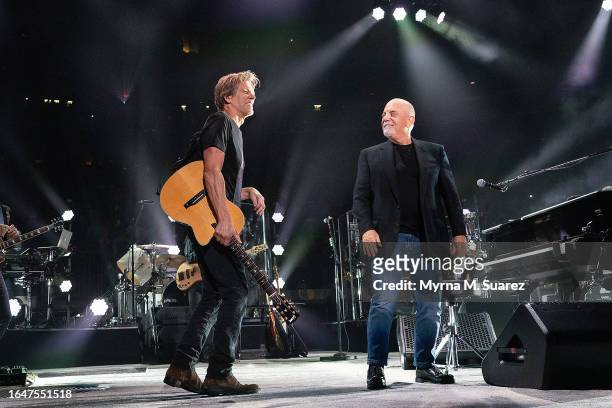 Special guest Kevin Bacon performs with Billy Joel at Madison Square Garden on August 29, 2023 in New York City.