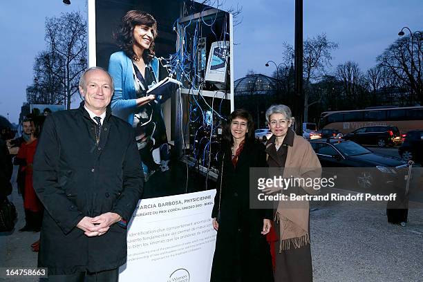 Oreal President Jean-Paul Agon, Physicist Marcia Barbosa and UNESCO General Director Irina Bokova attend Opening of Photo Exhibition for the 15th...