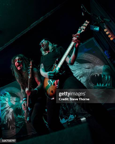 Steve Harris and Grahame Leslie of British Lion perform on stage on March 27, 2013 in Birmingham, England.