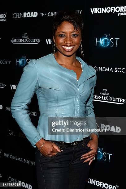 Actress Montego Glover attends The Cinema Society and Jaeger-LeCoultre screening of Open Road Films' "The Host" at Tribeca Grand Hotel on March 27,...