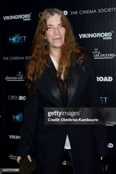 Singer Patti Smith attends The Cinema Society and Jaeger-LeCoultre screening of Open Road Films' "The Host" at Tribeca Grand Hotel on March 27, 2013...