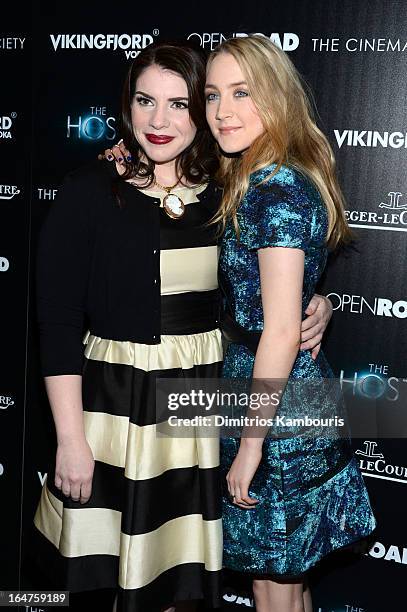 Author Stephenie Meyer and actress Saoirse Ronan attend The Cinema Society and Jaeger-LeCoultre screening of Open Road Films' "The Host" at Tribeca...