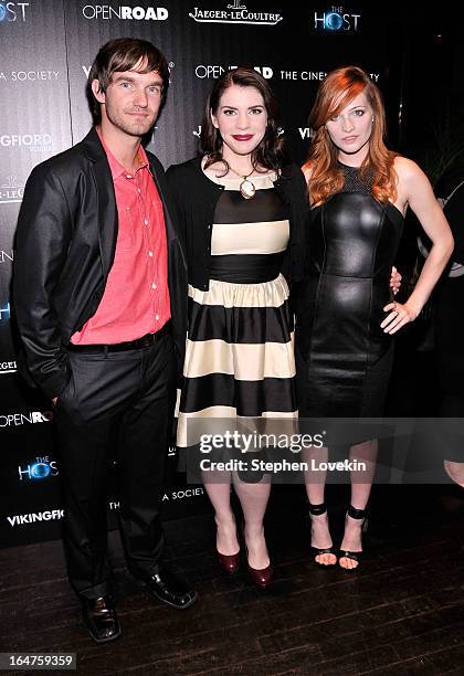 Lee Hardee, Stephenie Meyer and Raeden Greer attend The Cinema Society and Jaeger-LeCoultre Hosts A Screening Of "The Host" at Tribeca Grand Hotel on...