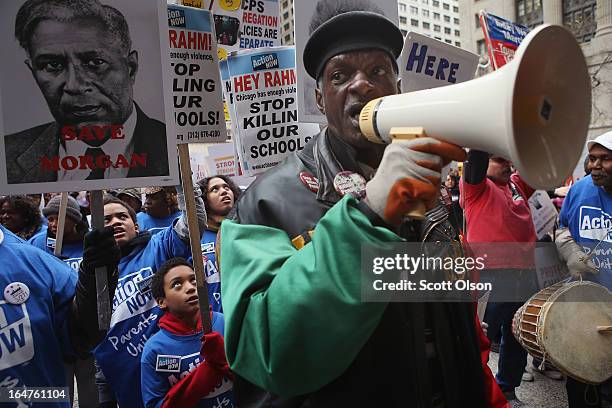 Bobby Scott rallies demonstrators protesting school closings on March 27, 2013 in Chicago, Illinois. More than 1,000 demonstrators held a rally and...