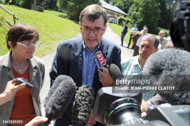 Jean-Francois Raffi, secretary-general of the Haute-Savoie prefecture, answers to journalists at the French holiday center "Les Marmousets" used by...