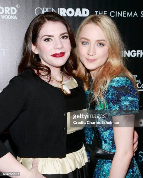 Author Stephenie Meyer and actress Saoirse Ronan attend The Cinema Society & Jaeger-LeCoultre Host A Screening Of Open Road Films' "The Host" at the...