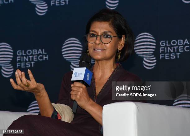 Bollywood actor, writer, director, and social advocate Nandita Das speaks during the Global Fintech Fest in Mumbai. Global Fintech Fest will be held...