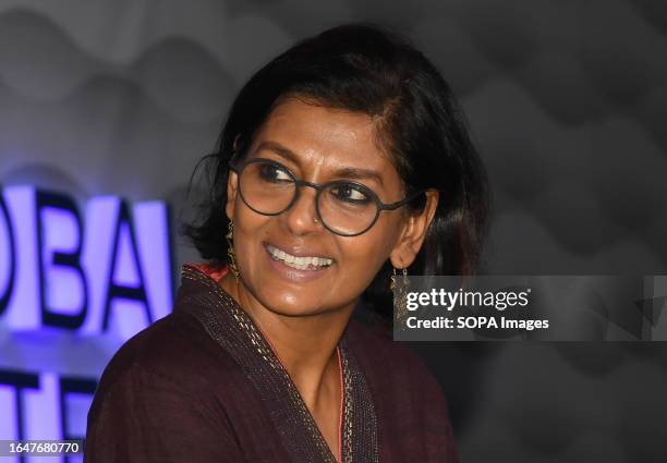 Bollywood actor, writer, director, and social advocate Nandita Das smiles during the Global Fintech Fest in Mumbai. Global Fintech Fest will be held...