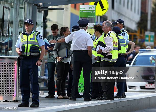 Emergency services are seen on March 28, 2013 in Melbourne, Australia. Police have confirmed two people have died and another has been seriously...