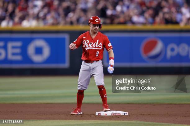 Matt McLain of the Cincinnati Reds in action during the game against the Arizona Diamondbacks at Chase Field on August 26, 2023 in Phoenix, Arizona....