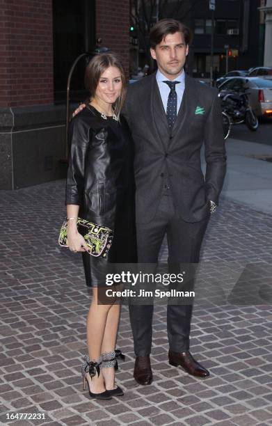 Socialite Olivia Palermo and Johannes Huebl attend The Cinema Society & Jaeger-LeCoultre screening of Open Road Films' "The Host" at Tribeca Grand...