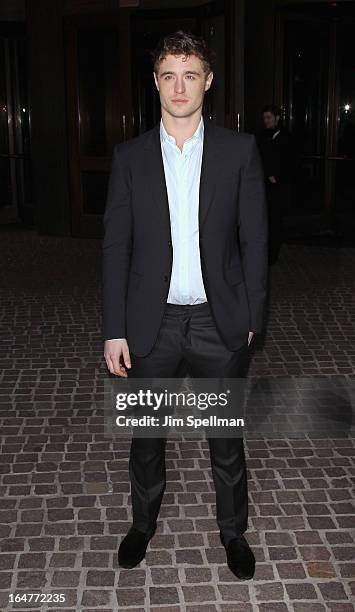 Actor Max Irons attends The Cinema Society & Jaeger-LeCoultre screening of Open Road Films' "The Host" at Tribeca Grand Hotel on March 27, 2013 in...