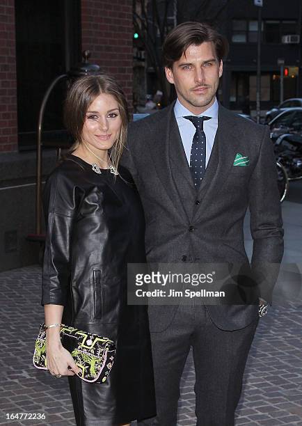 Socialite Olivia Palermo and Johannes Huebl attend The Cinema Society & Jaeger-LeCoultre screening of Open Road Films' "The Host" at Tribeca Grand...