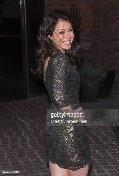 Tatiana Maslany attends The Cinema Society & Jaeger-LeCoultre screening of Open Road Films' "The Host" at Tribeca Grand Hotel on March 27, 2013 in...