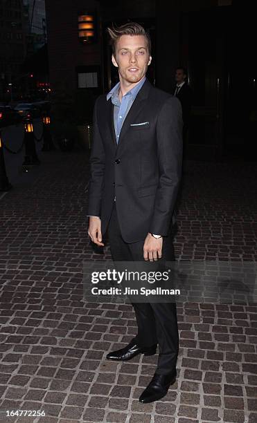 Actor Jake Abel attends The Cinema Society & Jaeger-LeCoultre screening of Open Road Films' "The Host" at Tribeca Grand Hotel on March 27, 2013 in...