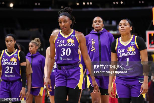 The Los Angeles Sparks react after losing to the Chicago Sky at Crypto.com Arena on August 29, 2023 in Los Angeles, California. NOTE TO USER: User...