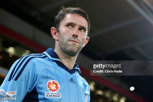 Terry McFlynn of Sydney FC walks out at the start of the round 27 A-League match between the Brisbane Roar and Sydney FC at Suncorp Stadium on March...
