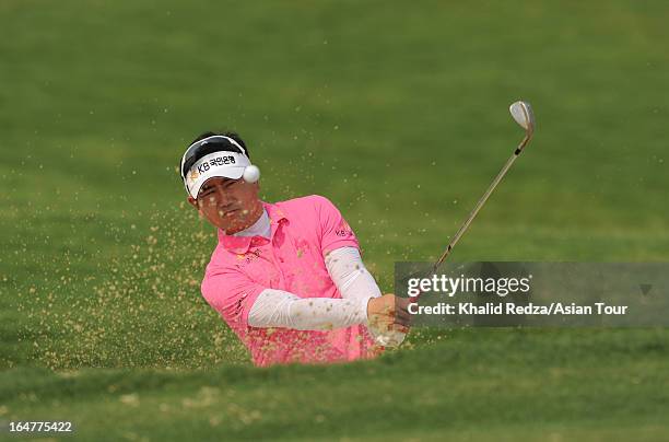 Yang of South Korea in action during round one of the Chiangmai Golf Classic at Alpine Golf Resort-Chiangmai on March 28, 2013 in Chiang Mai,...