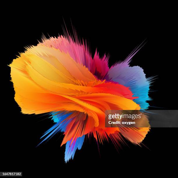 abstract colorful powder explosion speed motion radial shape on black background. colorful metaverse abstract shape flow blend shape - amoeba imagens e fotografias de stock