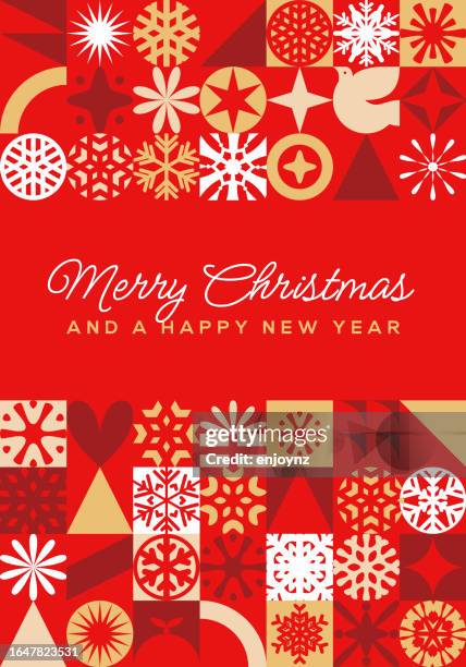 red abstract retro bauhaus christmas card design - christmas wrapping paper gold stock illustrations